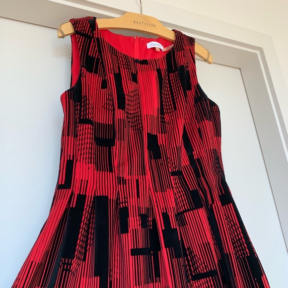 Calvin Klein Fit & Flare Velvet Scuba Dress, Red - Picture 2 of 14